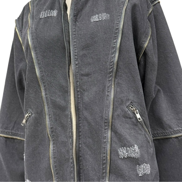 Sandrine Rose Black Distressed Zip Detail Bomber Jacket Size Small NWOT - Picture 9 of 11